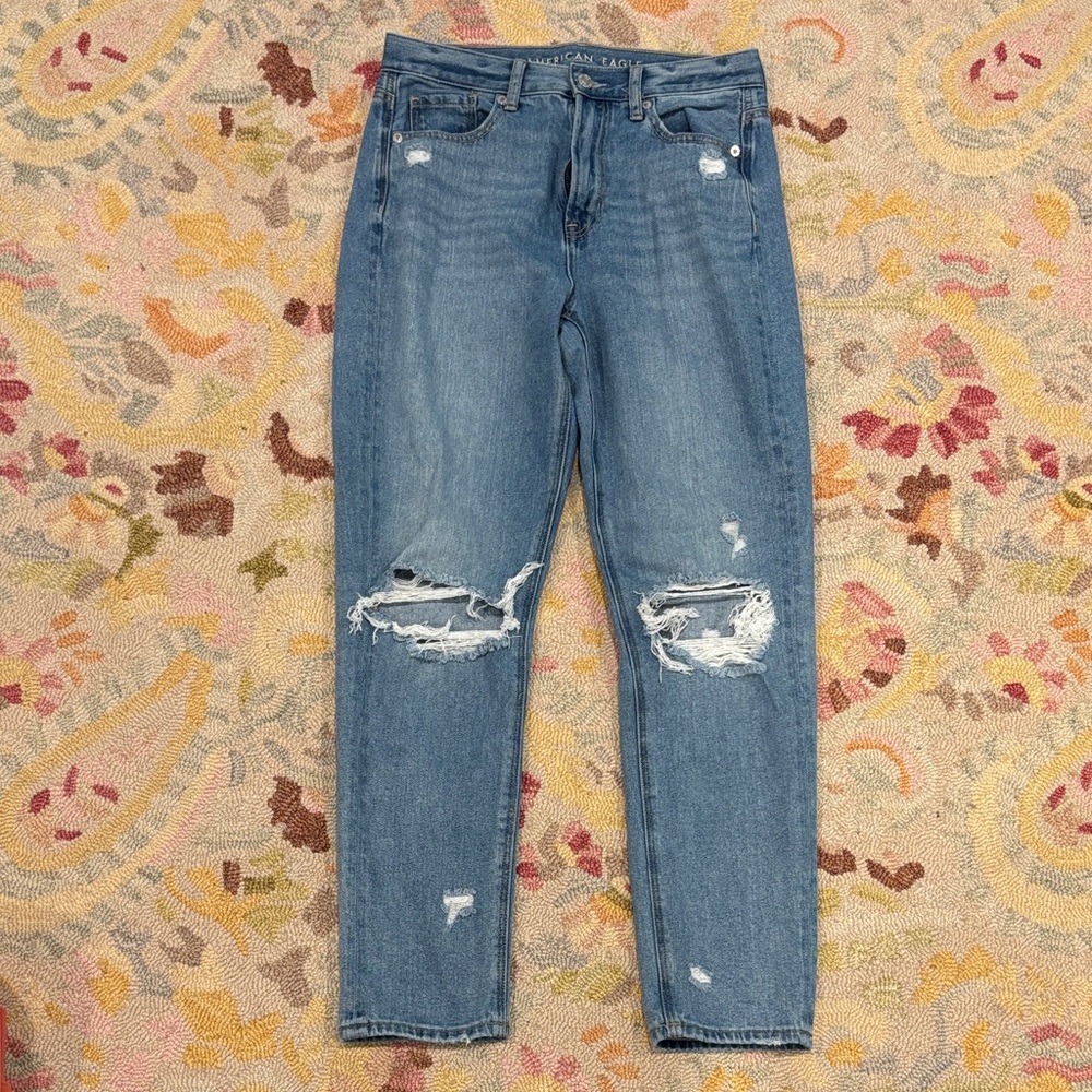 American Eagle Outfitters Women's Distressed Blue Mom Jeans